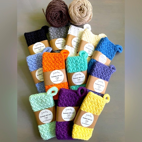 Pair Handmade Dishcloths w/Hanging Loop 100% Cotton CHOOSE COLOR! Hand Crocheted - Picture 3 of 15